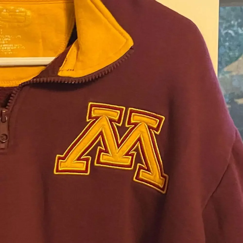 Vintage Minnesota Golden Gophers Quarter-Zip Pullover Sweatshirt Maroon Yellow M